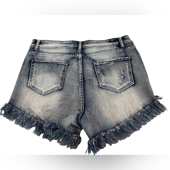 Elite Jeans Distressed Daisy Duke Fringe High Rise Wedgie Denim Jean Shorts - Picture 4 of 7